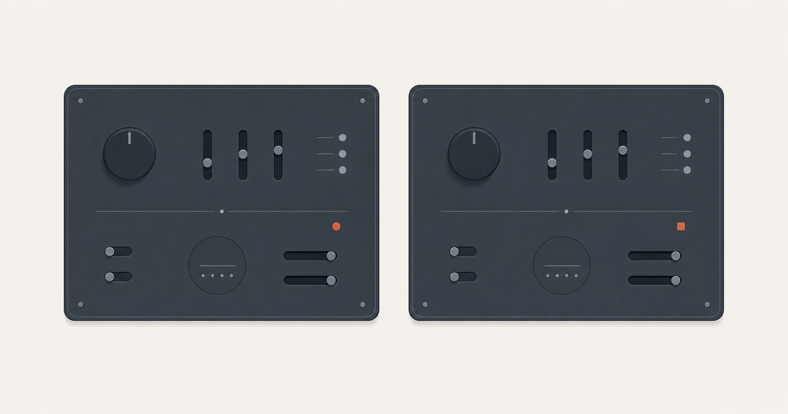 Two nearly identical abstract control panels sit side by side, differentiated only by a small shape difference.