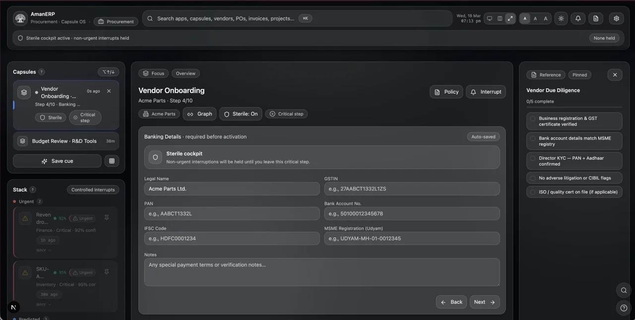 Vendor onboarding process inside a dedicated capsule workspace